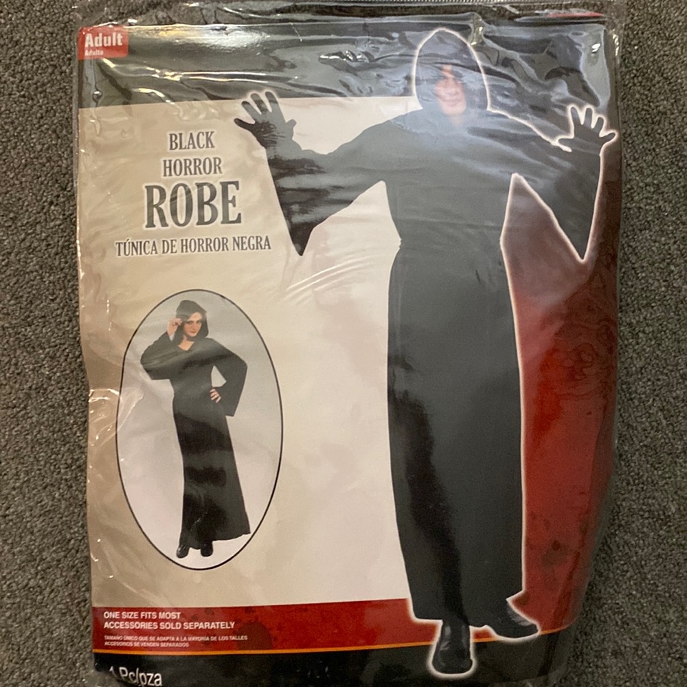 Halloween costume black robe adult unisex with hood